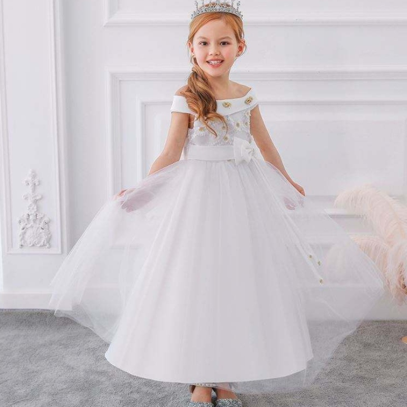 Kids Flower Girls Party Drags Frocks Birthday Dress For Girl Baby Maxi Ball Gozels Kinderen Mouwloze boog lange jurken LP-232