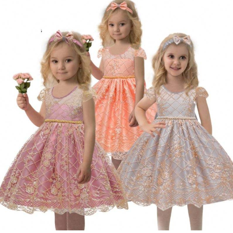 China Factory Kids Party Satin Frock Baby Flower Verjaardagskleding Kinderen Zomerkleding 7933