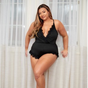 Geschulpte kanten trim bodysuit sexy wrap front teddies en bustiers