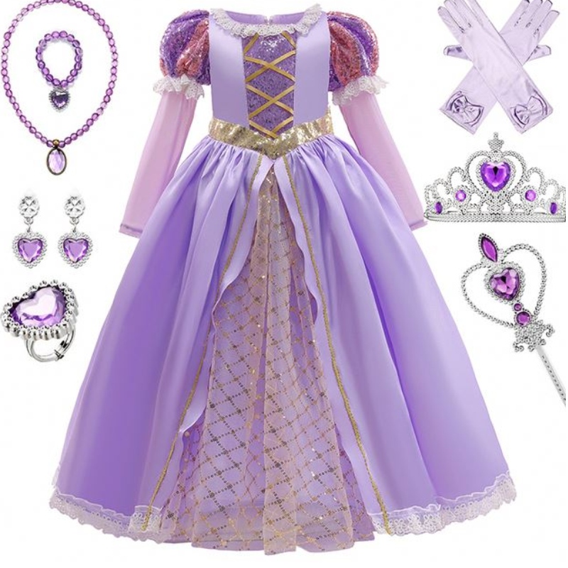 Baige meisjes prinses sofia jurk cosplay kostuum kinderen pailletten sophia gelaagde lange mouwen kindercarnaval Halloween feestjurk