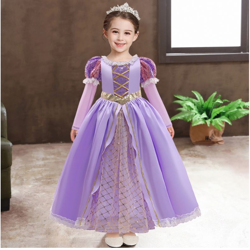 Baige meisjes prinses sofia jurk cosplay kostuum kinderen pailletten sophia gelaagde lange mouwen kindercarnaval Halloween feestjurk