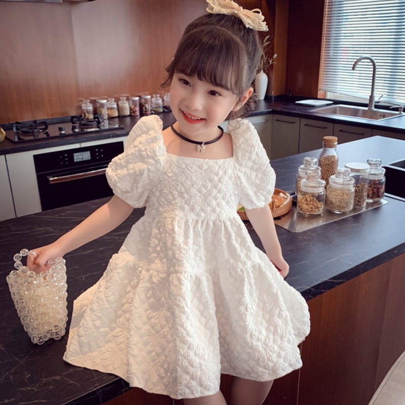 Kinderen in de westerse stijl Princess Dress Dress Puff Mouwen jurk voor witte babymeisjes