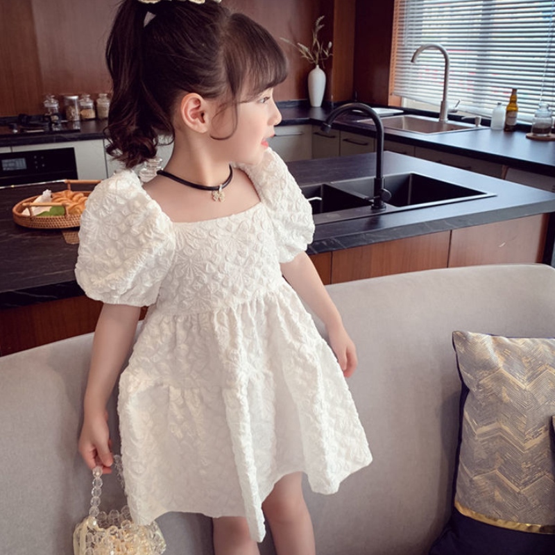 Kinderen in de westerse stijl Princess Dress Dress Puff Mouwen jurk voor witte babymeisjes