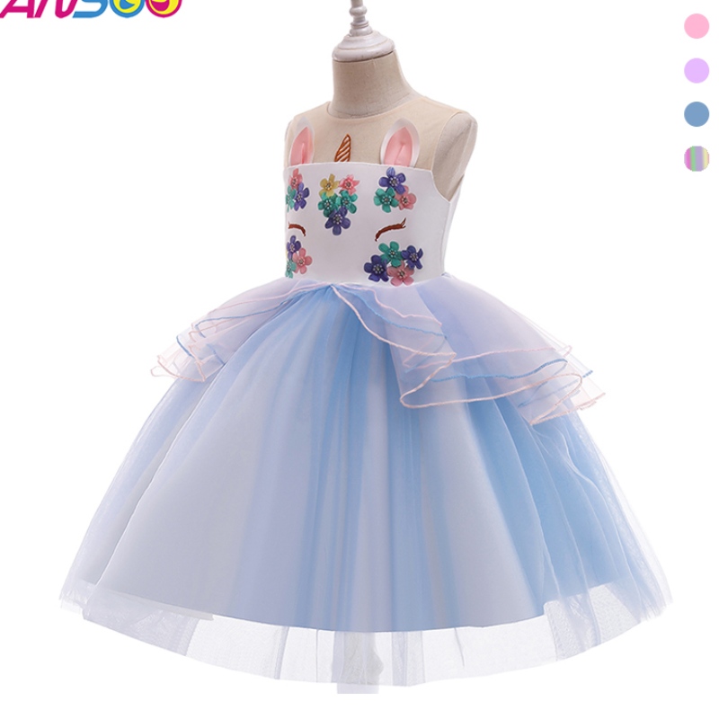 Ansoo Unicorn Dress For Girl Rainbow Tutu Princess Dress Kids Birthday Party Jurk Children \\'s Fancy Paaskostuum