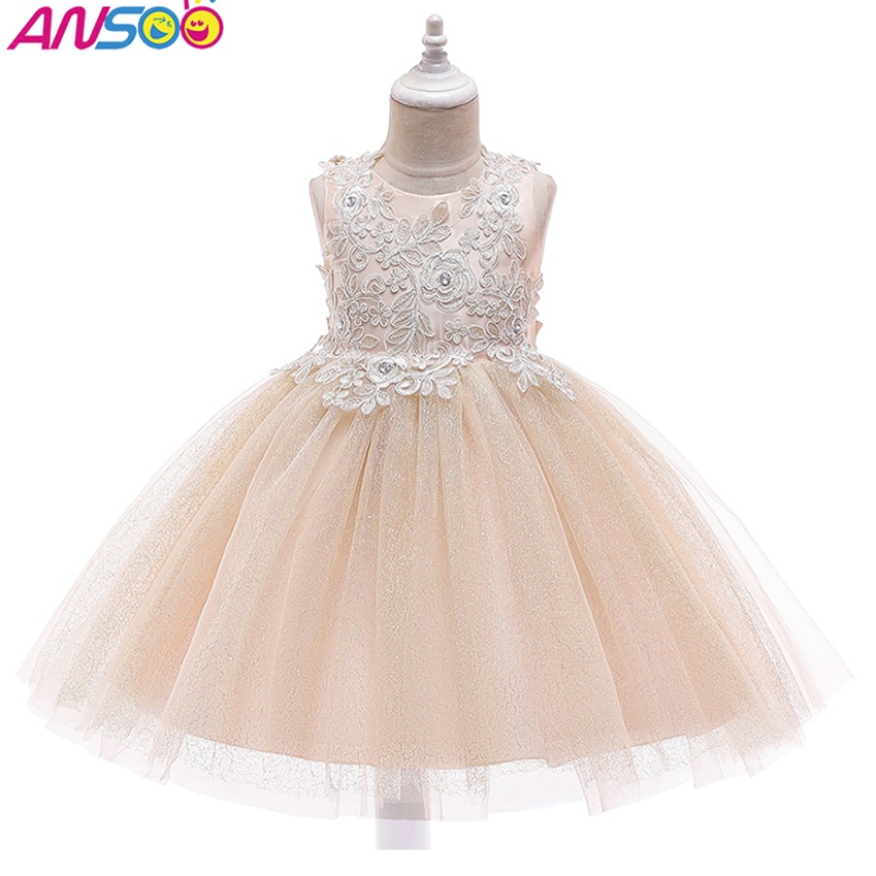 Anoo New Fashion Wedding Party Princess Toddler Baby Girls Kleding Kids Baby Girl -jurken