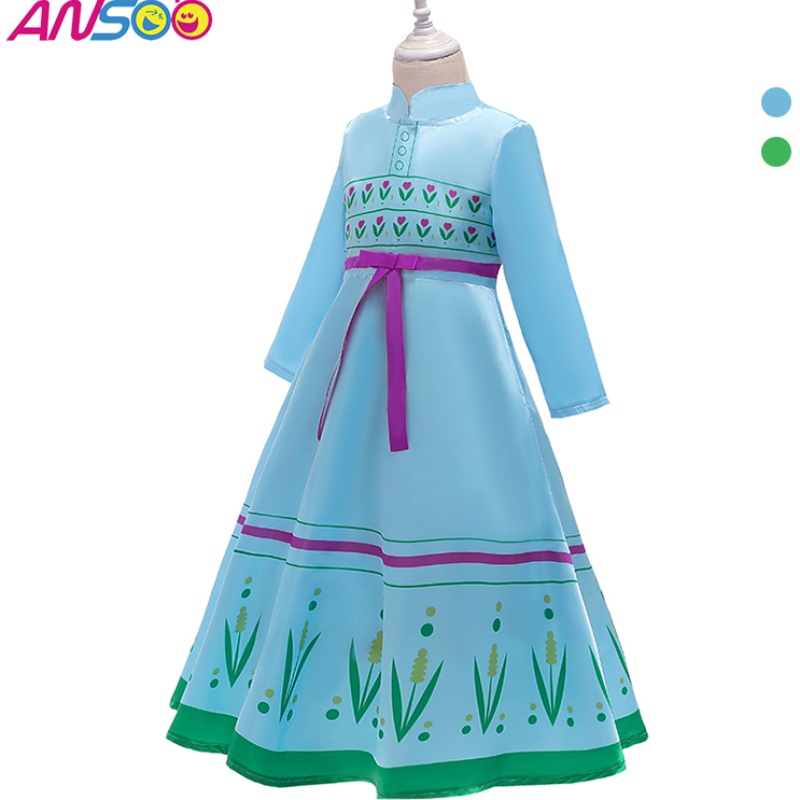 Anoo Anna Princess Costumes For Kids Halloween Christmas Party Cosplay Snow Queen Girls Prom Gown