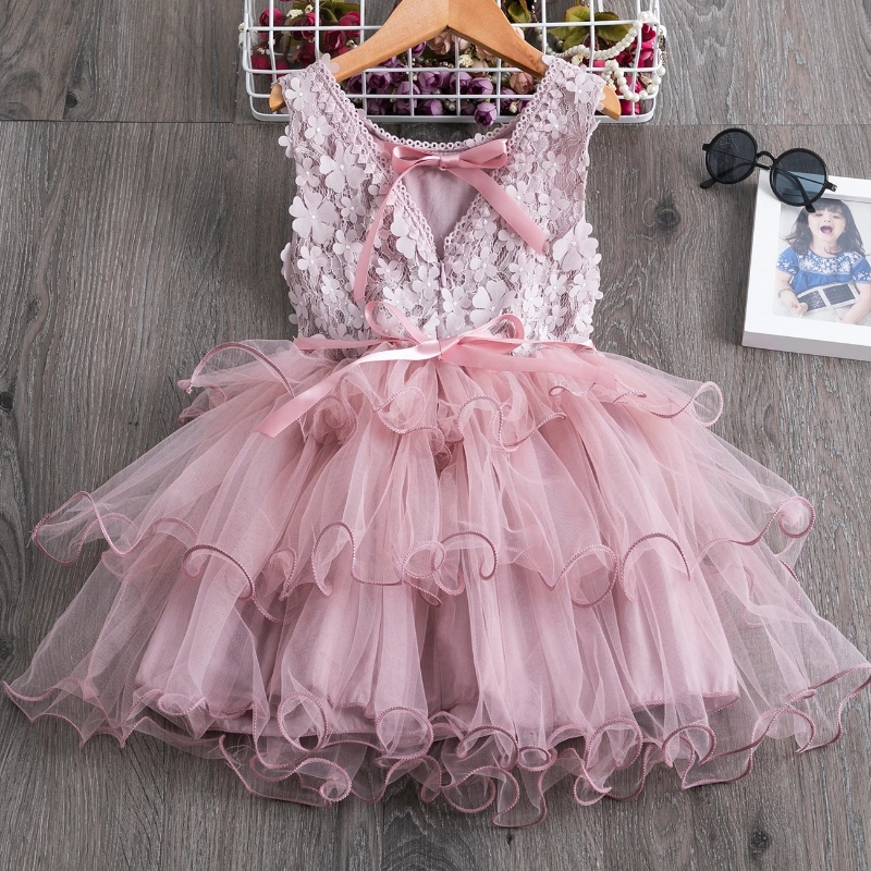 3-8 jaar kanten zomerjurk voor meisjes bloem elegant trouwfeest prinses jurk mouwloze backless tutu-jurken