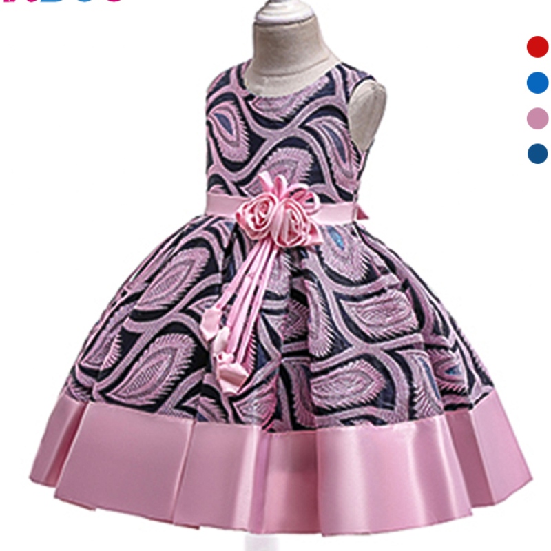 Anoo Summer Flower Kids Lace Jurk vier kleuren Baby Girl Party Tutu Dress Wedding Princess Dress