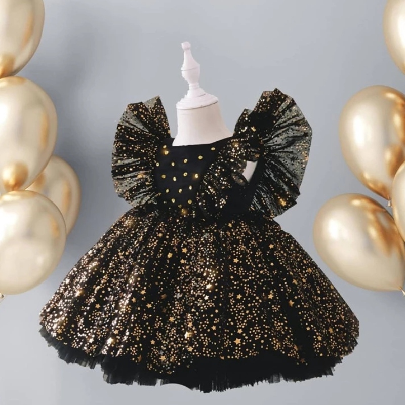 Baby 1e verjaardag jurk voor meisjes pailletten donzige kinderen prinses feestjurk boog elegante trouwkleding