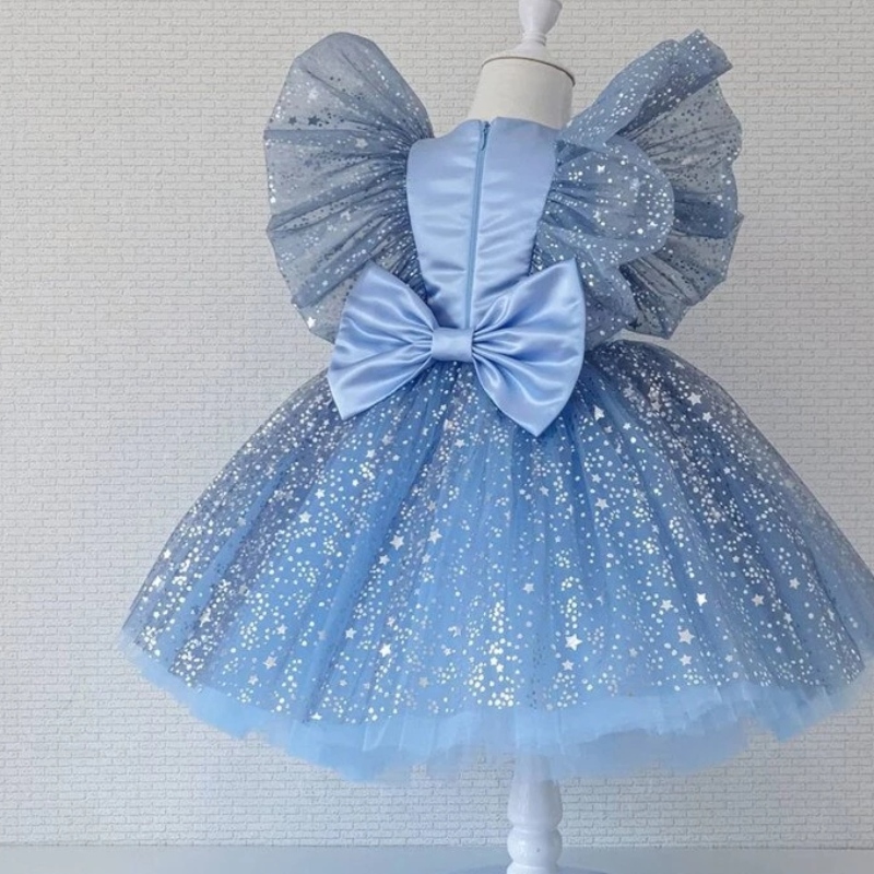 Baby 1e verjaardag jurk voor meisjes pailletten donzige kinderen prinses feestjurk boog elegante trouwkleding