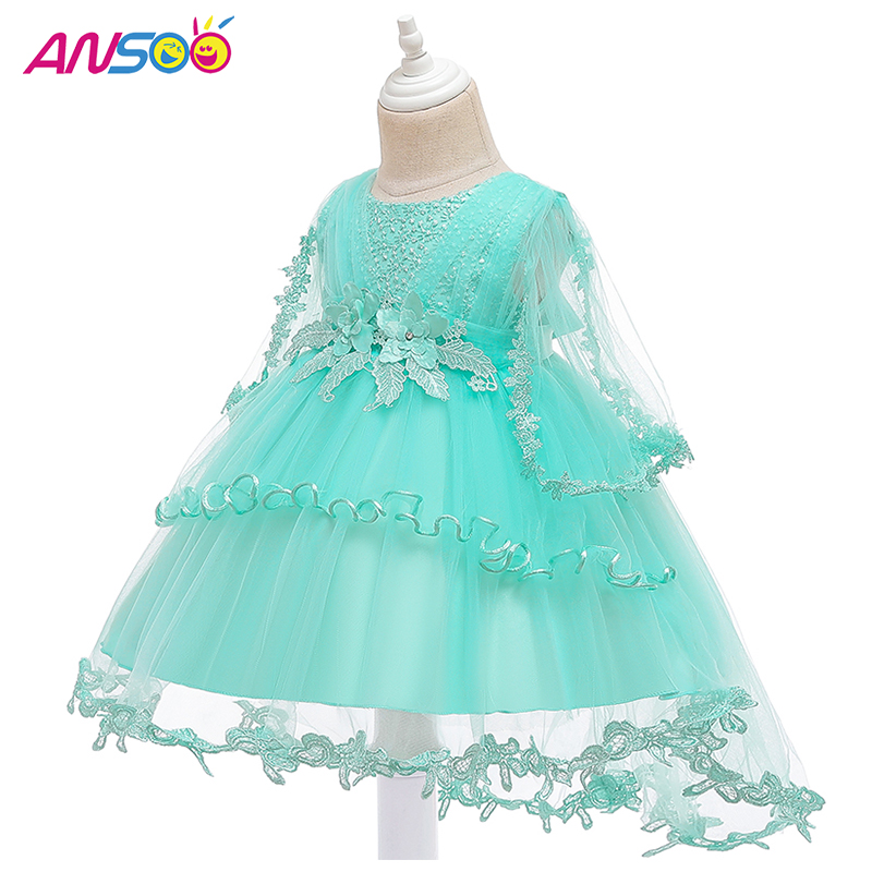 Anoo Princess Flower Girl Dress Summer Tutu bruiloft Verjaardagsfeestje Kinderjurken voor meisjes Kinderen Kostuum Tiener Prom Design