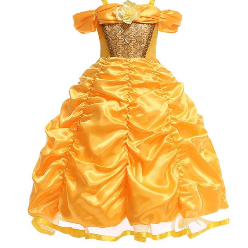 Belle kostuummeisjes schoonheid en de beestprinses verkleed kinderen schouderloze gelaagde baljurk voor Halloween