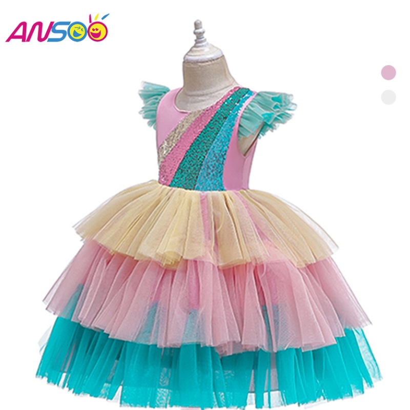 Anoo Luxury Mermaid Scales Ballet Tutu Kids Girls lovertjes Princess Halloween Cosplay Kostuums Jurk voor meisje