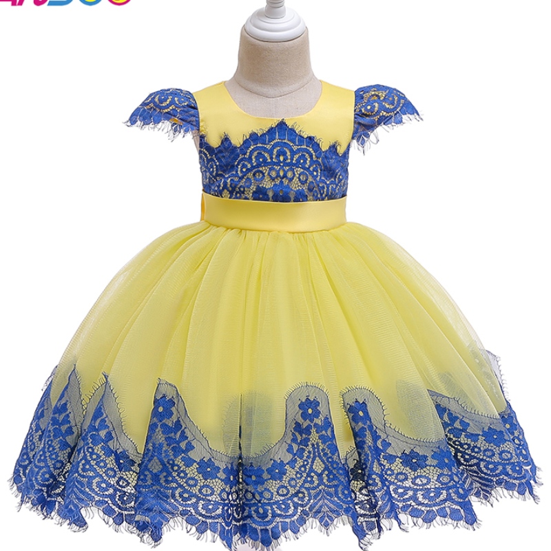 ANOO NIEUWE KINDEREN \\ 's Clash Color Ins Dress-pailletten Lace Princess Dress met grote boog voor 3-10 jaar meisje