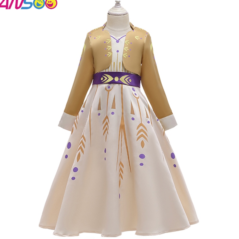 Ansso cosplay feest verkleed prinses Elsa Anna Fashion Yellow Dress Costume Halloween Fairy Princess Kids Fancy Dress Costumes