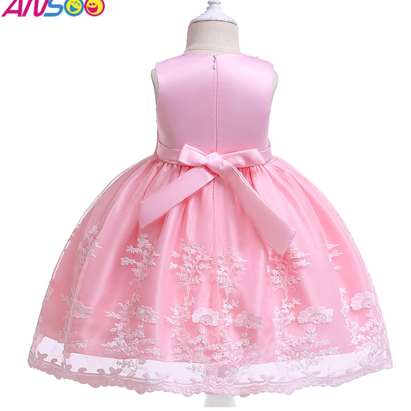 Anoo Summer Flower Kids Fluffy Pink Jurk For Girls 4Colors Baby Girl Party Tutu Red Dress Wedding Princess For Kids