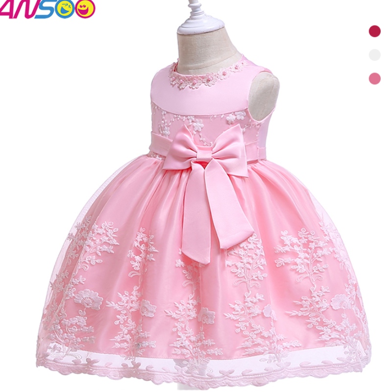 Anoo Summer Flower Kids Fluffy Pink Jurk For Girls 4Colors Baby Girl Party Tutu Red Dress Wedding Princess For Kids