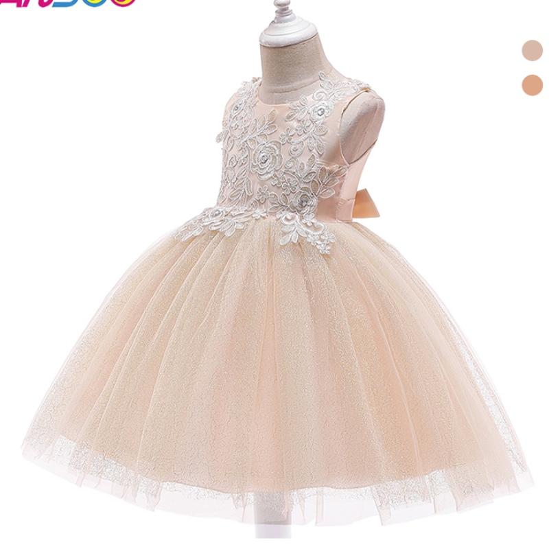 Ansso Factory Direct Sale Kids Clothing Daily Tutu -jurk met boog Groothandel Peuter Baby Girls Princess Trailing Orange Dress