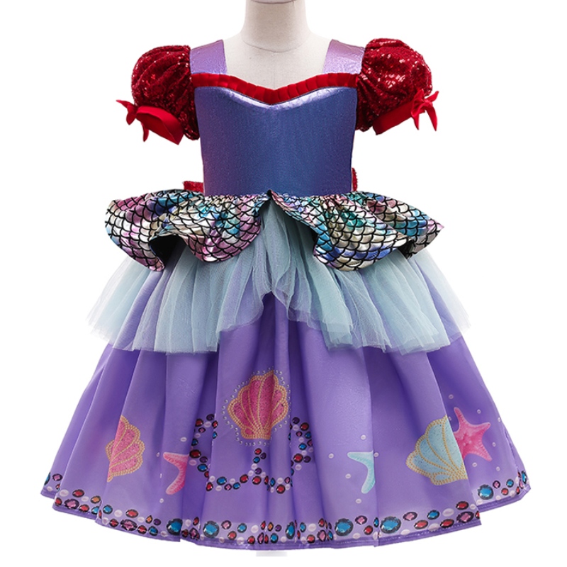 ANOO AMZDREMS ​​2022 Nieuwe fabriek Kinderfeest Verjaardagskleding Princess Mermaid Girl Purple Tutu -jurk met hoofdband zeemeerminjurk