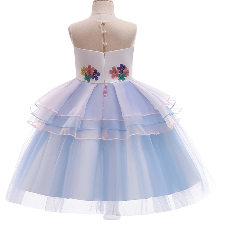 Anoo Kid Toddler Girl Birthday Ball Party Cosplay Kostuum Rainbow Unicorn Fluffy Layered TuLle Tutu -jurk voor meisje