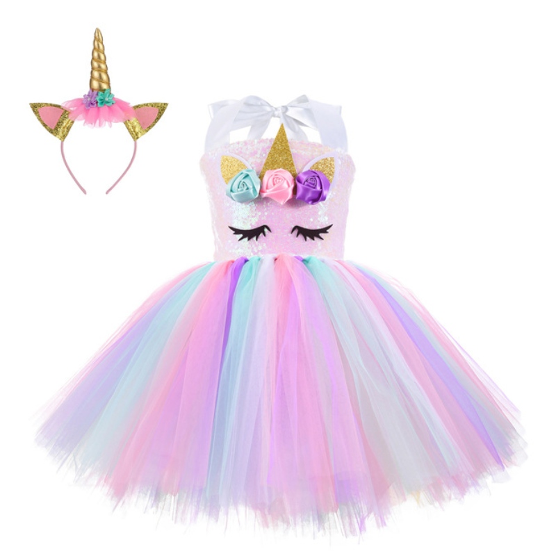 Pailletten feestjurk Unicorn Princess Dress voor meisjes 1-10y met hoofdband verjaardags dans tutu jurk