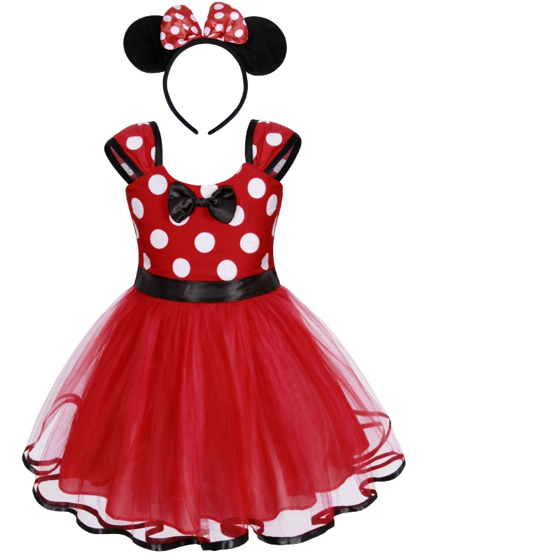 Baby Girl Polka Dot Fancy Dress Birthday Party Tule Lace Princess Dress met haarband voor kinderen