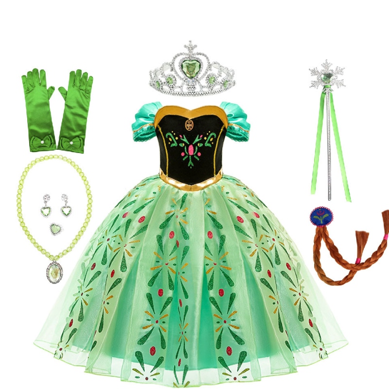 Anna Princess Girls Green Dress Children \\'s prestatiekostuum met een vol accessoires voor volwassen feest