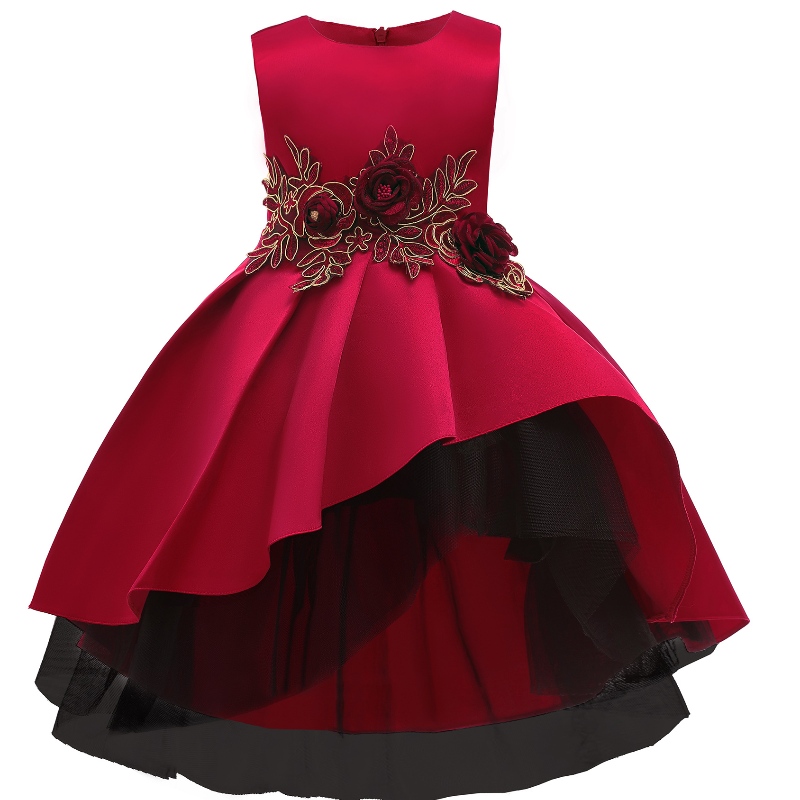 Kinderen zijn vestjurk Red Flower Princess Dress Girl Fishtail Dress voor piano -uitvoering