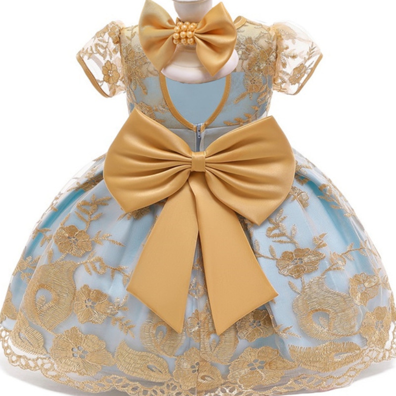 Amazon Hot Sale Baby Princess Dress Gold Lace Dress voor 1-3 jaar oude baby