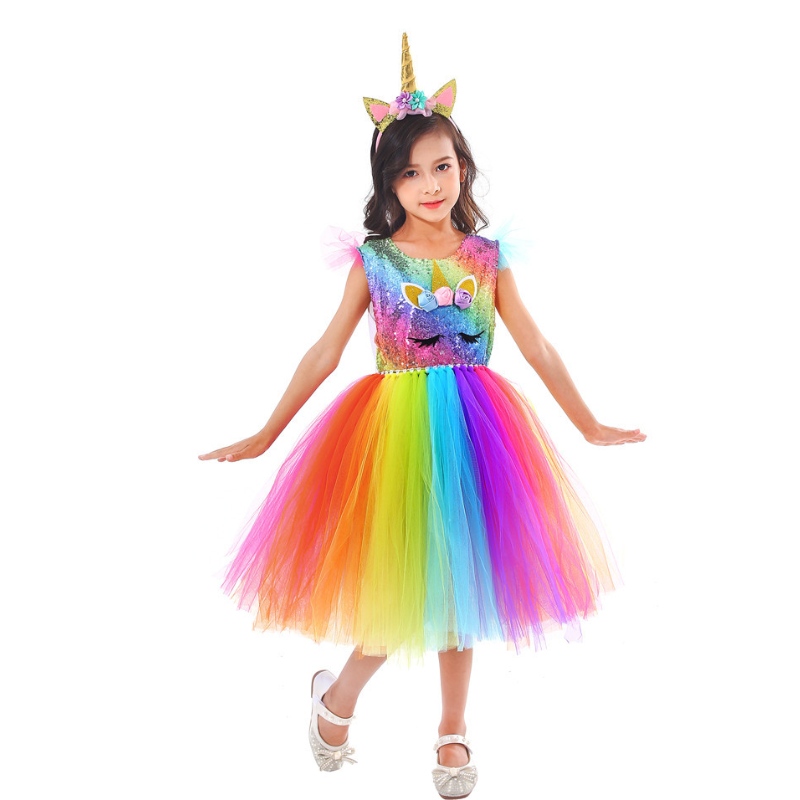 Prinsesjurk kleurrijke regenboog mesh tutu rok met hoofdband voor meisjes