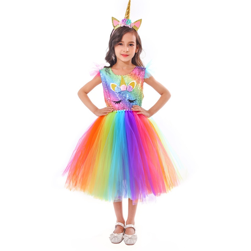 Prinsesjurk kleurrijke regenboog mesh tutu rok met hoofdband voor meisjes