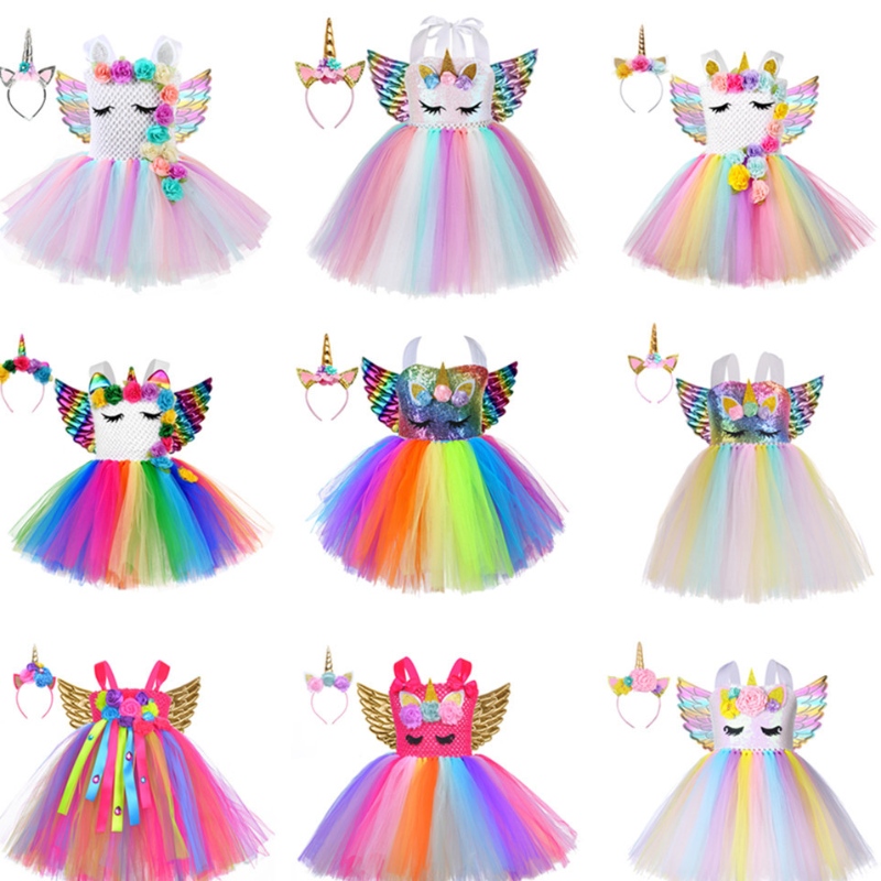 Little Child Pony Dress Unicorn Wings Princess Dress Party Cosplay kostuum