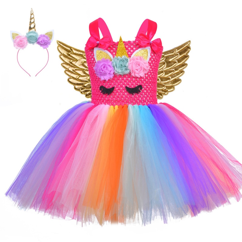 Little Child Pony Dress Unicorn Wings Princess Dress Party Cosplay kostuum