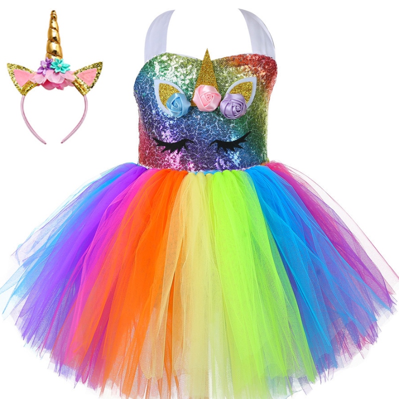 Kinderen 's Unicorn Party Dress Rainbow Princess Dress Pargin Tutu Rok