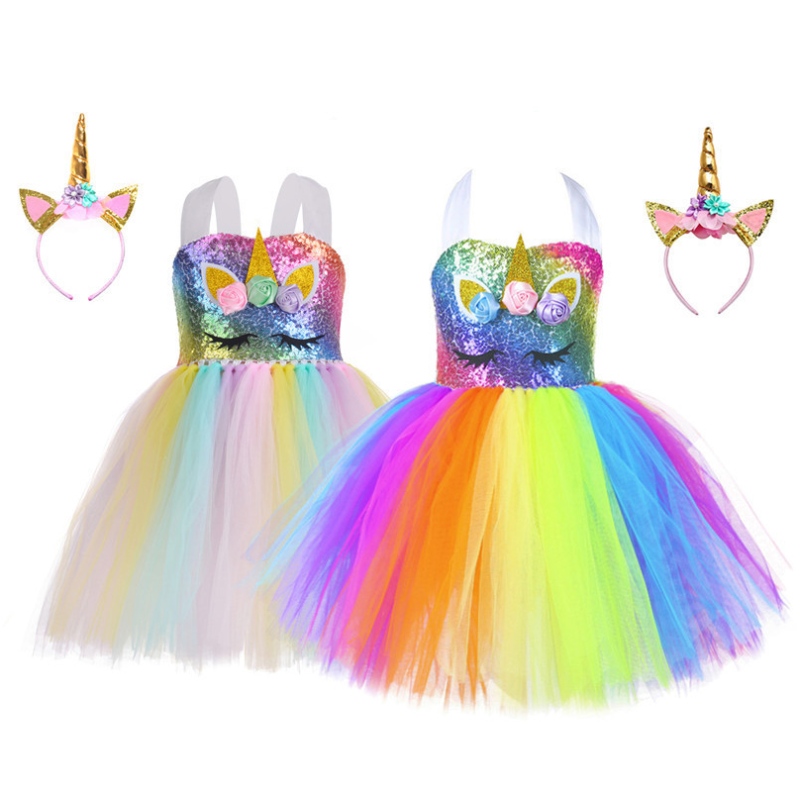 Kinderen 's Unicorn Party Dress Rainbow Princess Dress Pargin Tutu Rok