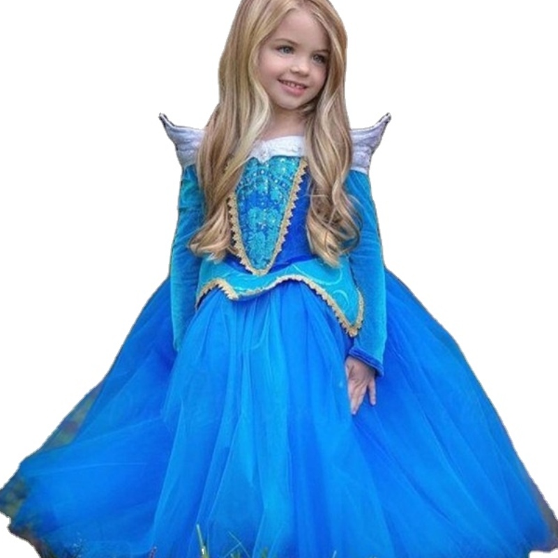 Meisjes Sleeping Beauty verkleed kleding Kinderen Lange mouw Aurora Princess Kostuum Girl Kerstfeestjurk