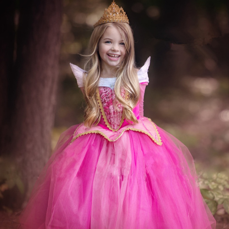 Meisjes Sleeping Beauty verkleed kleding Kinderen Lange mouw Aurora Princess Kostuum Girl Kerstfeestjurk