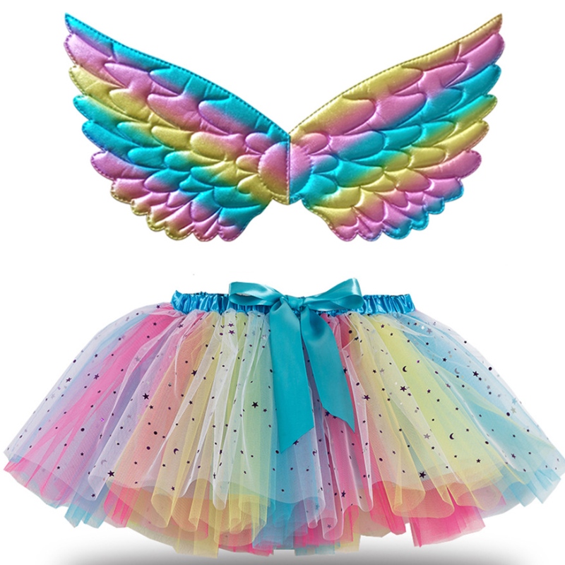 Meisjes multicolor tutu rokken ballet verjaardagsfeestje tutu jurk meisjes \\ 'dansrokken voor prinses kostuum met vleugels