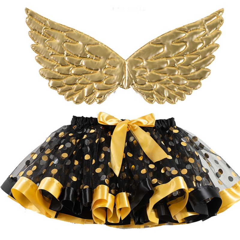 Gold Wings Polka Dot Party Dress Halloween Girls Tutu Skir