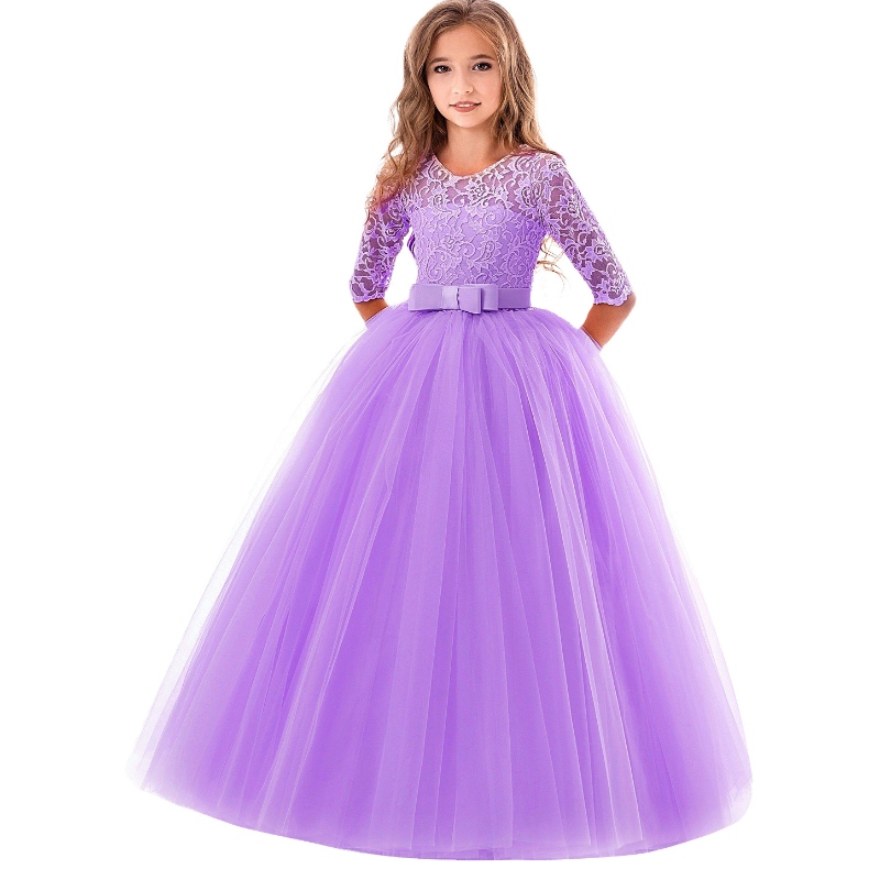 2022 Spring Children \\ 's Princess Dress Lace Mesh Puffy Group of Big Girls Flower Girls \\' Feest wieden jurken voor 8-14 jaar