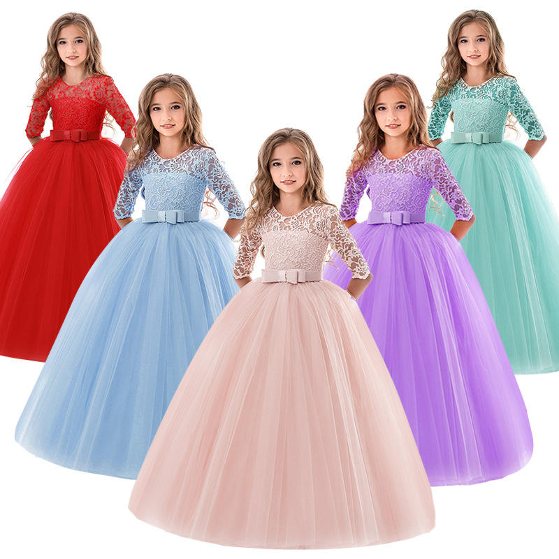 2022 6-14 jaar Flower Lace Jurk Girls Kleding Prinses Piecht Pageant Lange jurk kinderen jurken voor meisjes bruiloft avondkleding 4 - 199 stuks