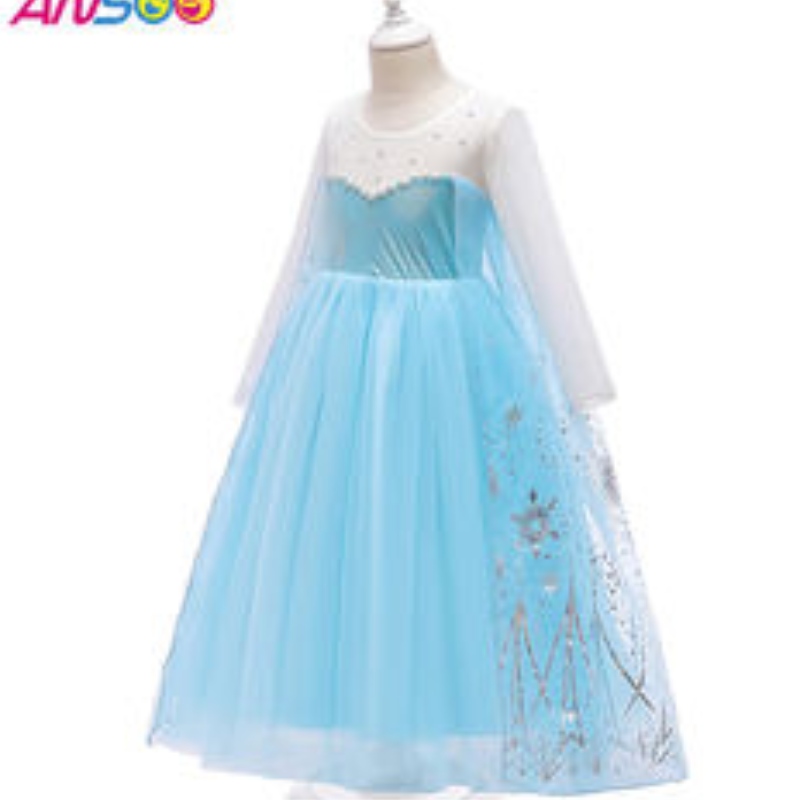 ANOO 2022 Girls Elsa Princess Dress -kostuums voor verjaardagsfeestje Dress Up Fancy Halloween Cosplay Kostuum