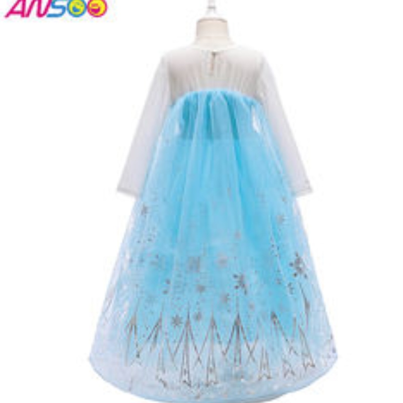 ANOO 2022 Girls Elsa Princess Dress -kostuums voor verjaardagsfeestje Dress Up Fancy Halloween Cosplay Kostuum