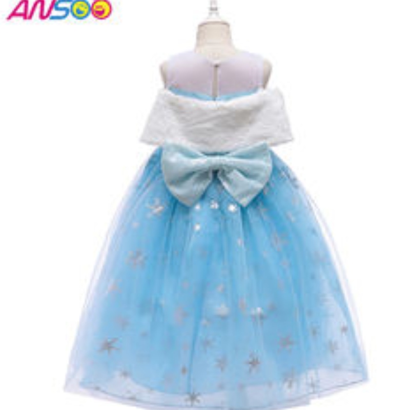 ANOOO2021 KINDEREN 's Performance Elsa Fashion Girl Wool Collar Princess Jurk Lovely Girls Costume