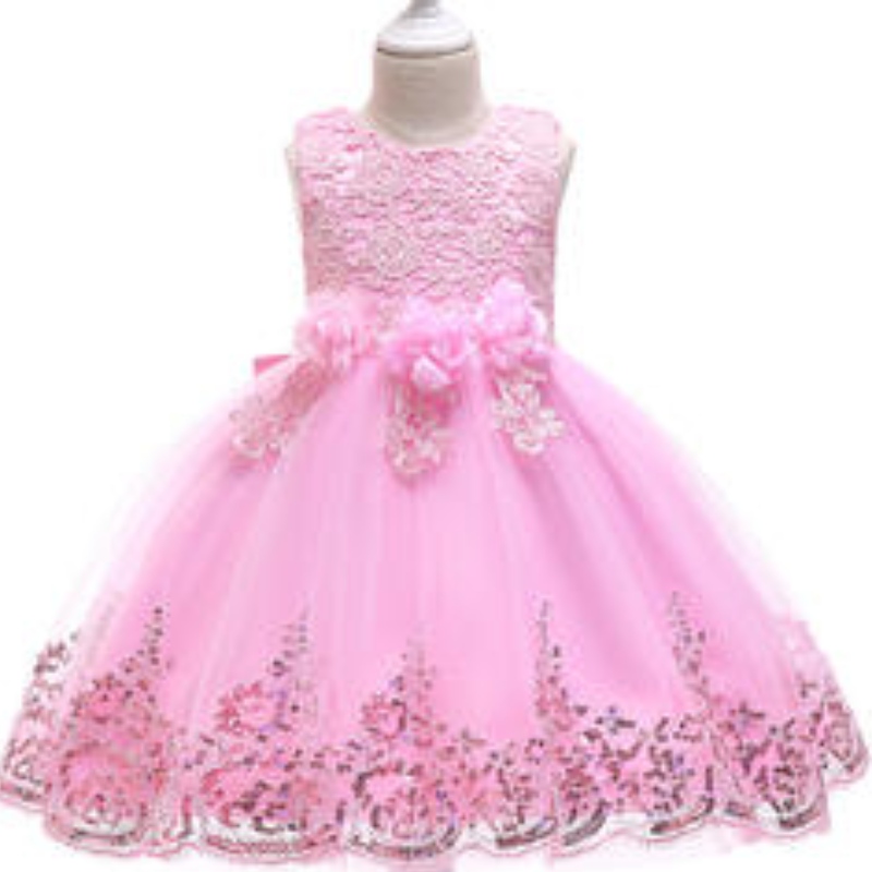 Baby Girl Flower Pargin Mesh Princess Dress Infant Girl Party Dance Dress