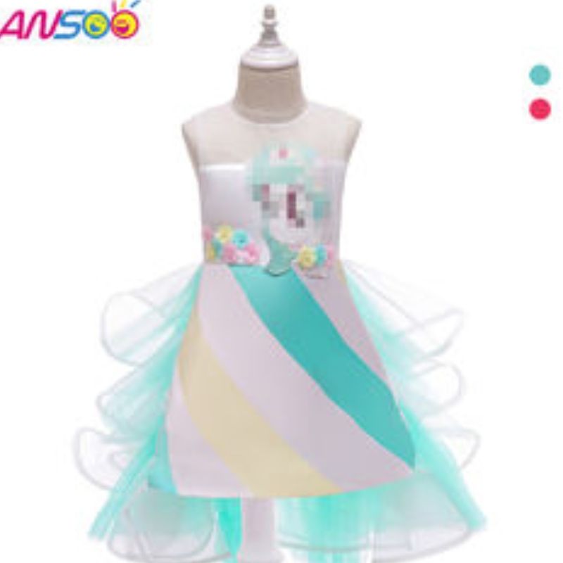 Anoo Hot Selling Unicorn Rainbow Baby Girl Birthday Dresses Cotton Girl Princess Party-jurken voor 1-6 jaar Girls Tutu-jurk