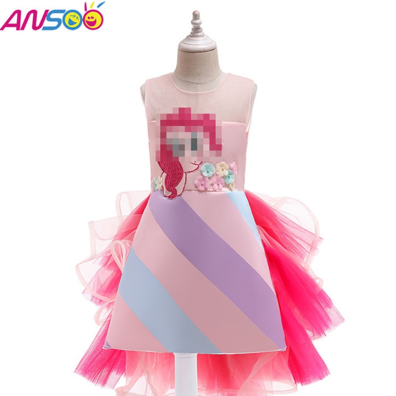 Anoo Hot Selling Unicorn Rainbow Baby Girl Birthday Dresses Cotton Girl Princess Party-jurken voor 1-6 jaar Girls Tutu-jurk