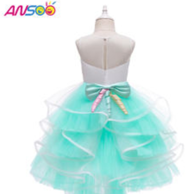 Anoo Hot Selling Unicorn Rainbow Baby Girl Birthday Dresses Cotton Girl Princess Party-jurken voor 1-6 jaar Girls Tutu-jurk