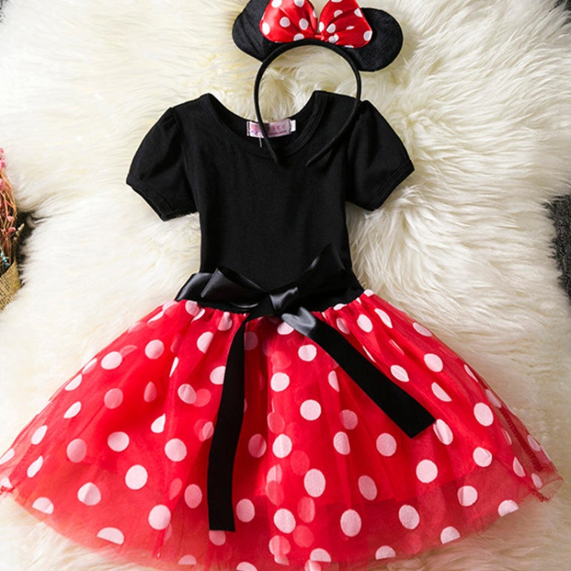 Meisjes cosplay cartoon kostuum kinderen zomer zomerse mouw polka dot prinses verkleed kinderen verjaardagsfeestje kleding