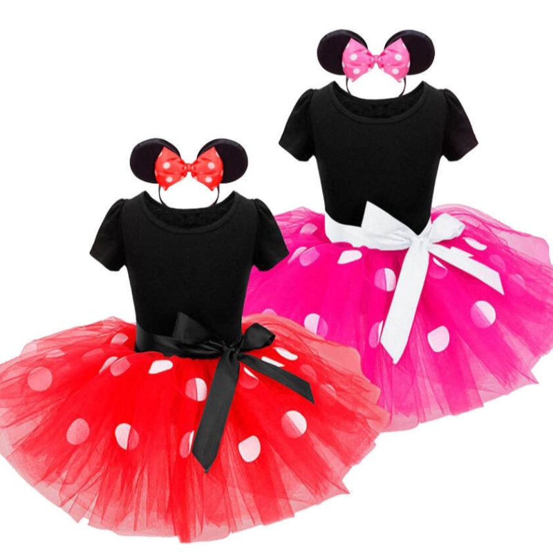 Meisjes cosplay cartoon kostuum kinderen zomer zomerse mouw polka dot prinses verkleed kinderen verjaardagsfeestje kleding